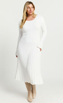 Blaire Midi Dress - Long Sleeve Tie Back Flare Dress in Ivory