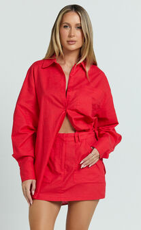 Dream Linen Blend Skort - High Waisted A Line Skort in Red