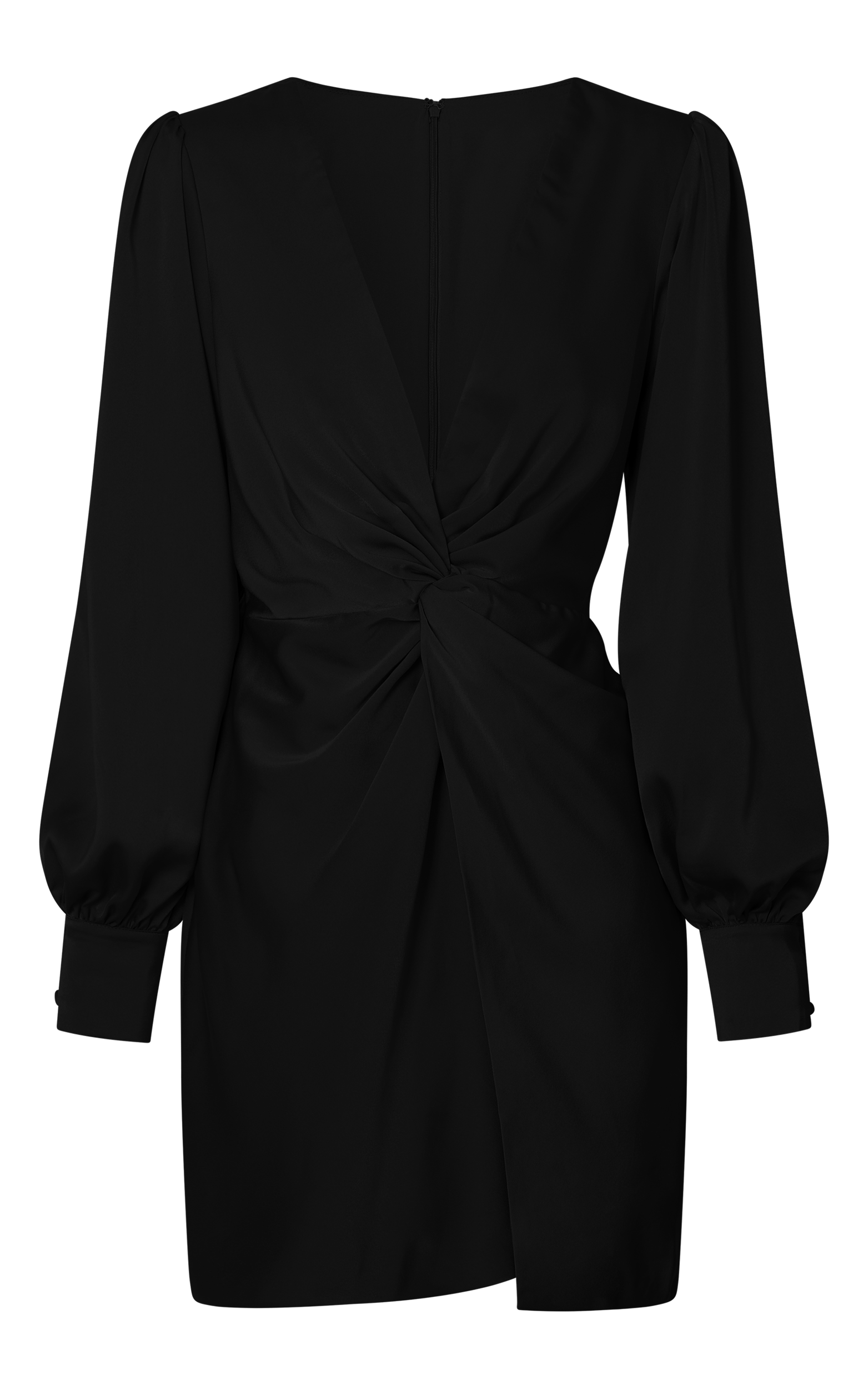 Billie Mini Dress - Twist Front Long Puff Sleeves Dress in Black | Showpo