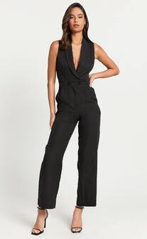 Octavie Jumpsuit - Plunge Wide Leg Jumpsuit in Black