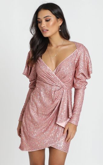 Lucie Dress In Rose Gold Sequin