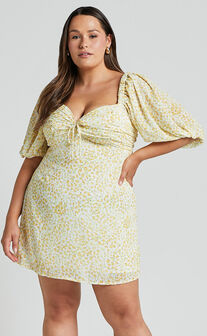 Rhenzy Mini Dress - Puff Sleeve Dress in Sunshine Ditzy