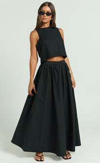 Vicky Top - Linen Shift Key Hole Crop Top in Black