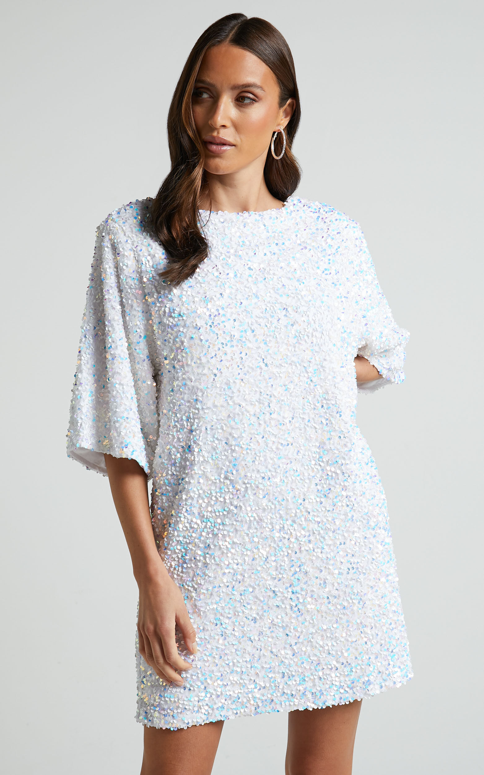 White sequin shift dress outlet