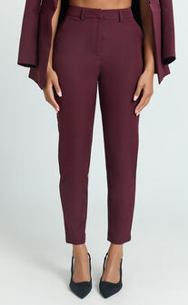 Hermie Pants - High Waisted Cropped Tailored Pants in Wine