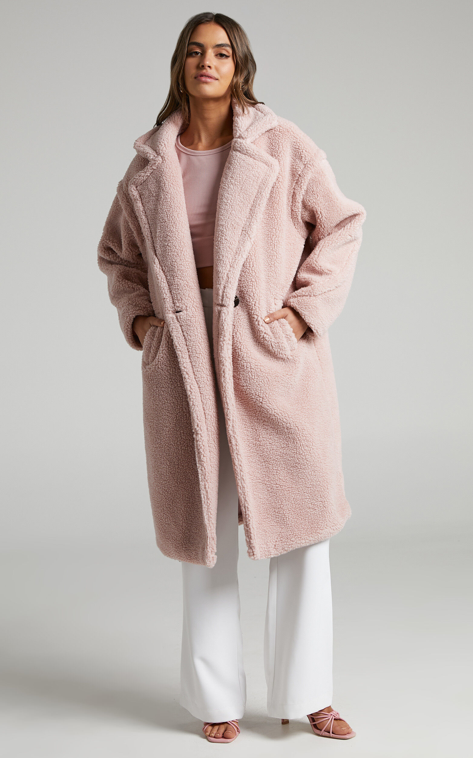 Clariece Oversized Teddy Coat in Pink