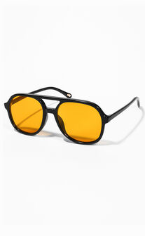 Solene Aviator Sunglasses with Orange Lens in Black