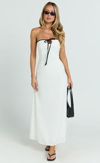 Lashara Maxi Linen Blend Dress - Strapless Contrast Dress in White
