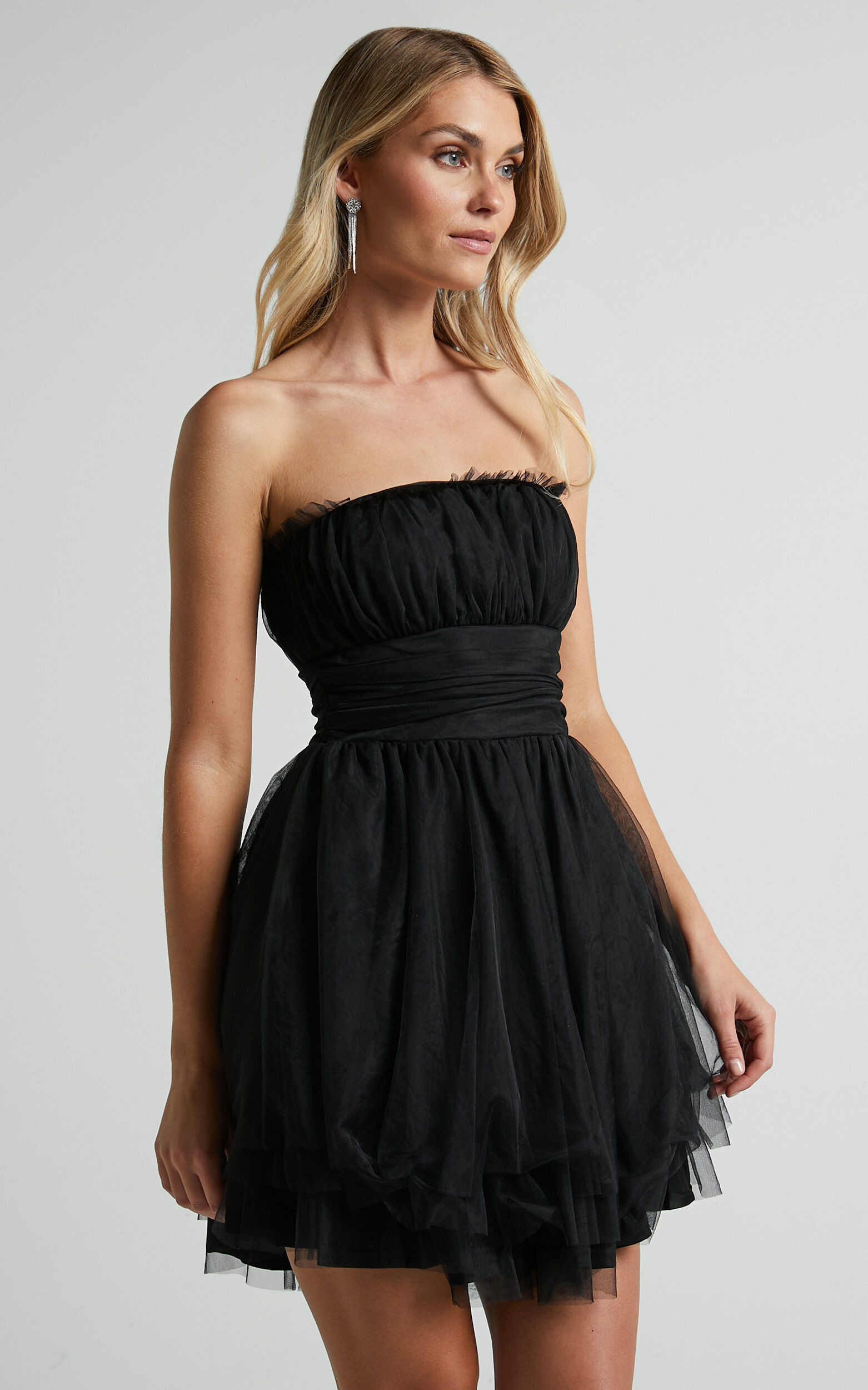 Brooke Mini Dress Tulle Frill Detail Mini Dress in Black Showpo EU