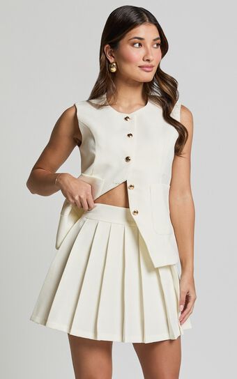 Tyla Mini Skirt - Pleated A Line Mini Skirt in White