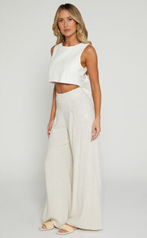 Alina Pants - Linen Look High Waisted Wide Leg Relaxed Pants in Natural