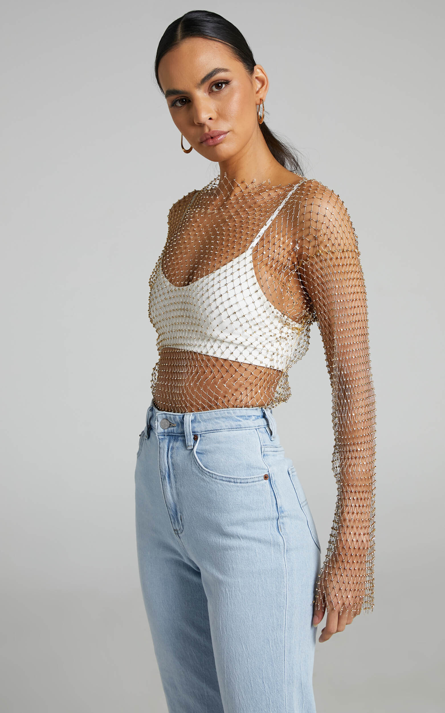 Sheer diamond mesh top hot sale