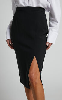 Olivera Midi Skirt - Thigh Split Waist Cut Out Sequin Skirt in Black