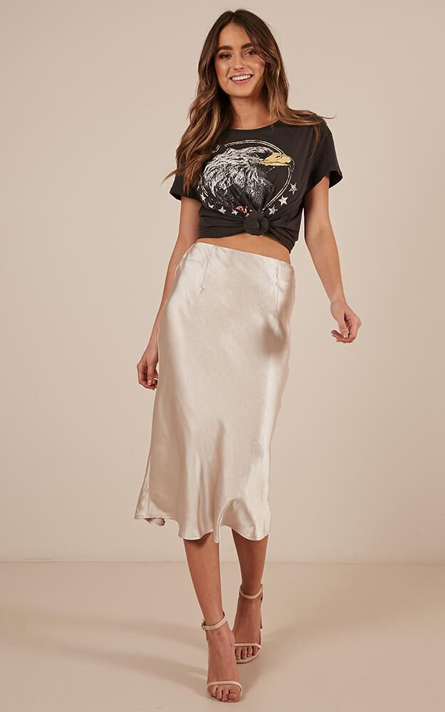 Satin midi sales skirt champagne