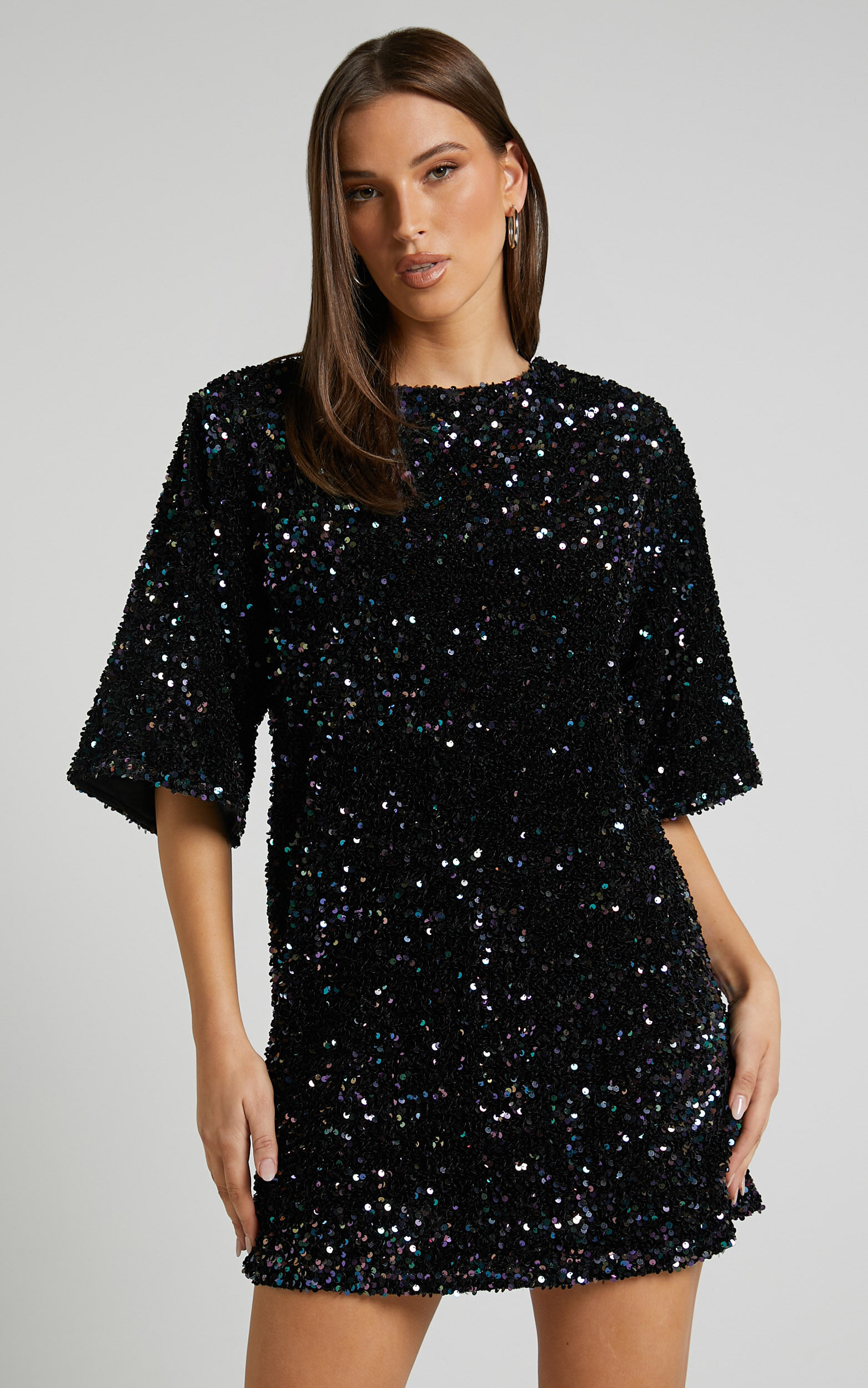 Valetta Mini Dress - Sequin low back shift dress in Midnight Blue Sequin - 04, NVY4
