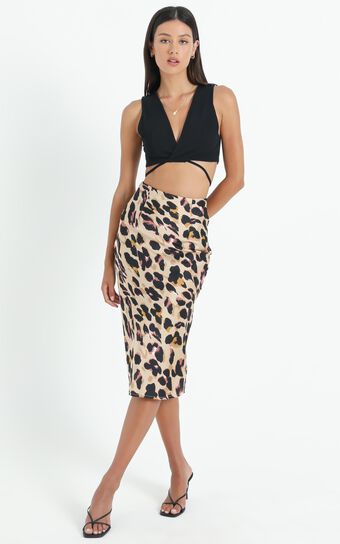 Wild Spirit Midi Skirt in Leopard Print Satin