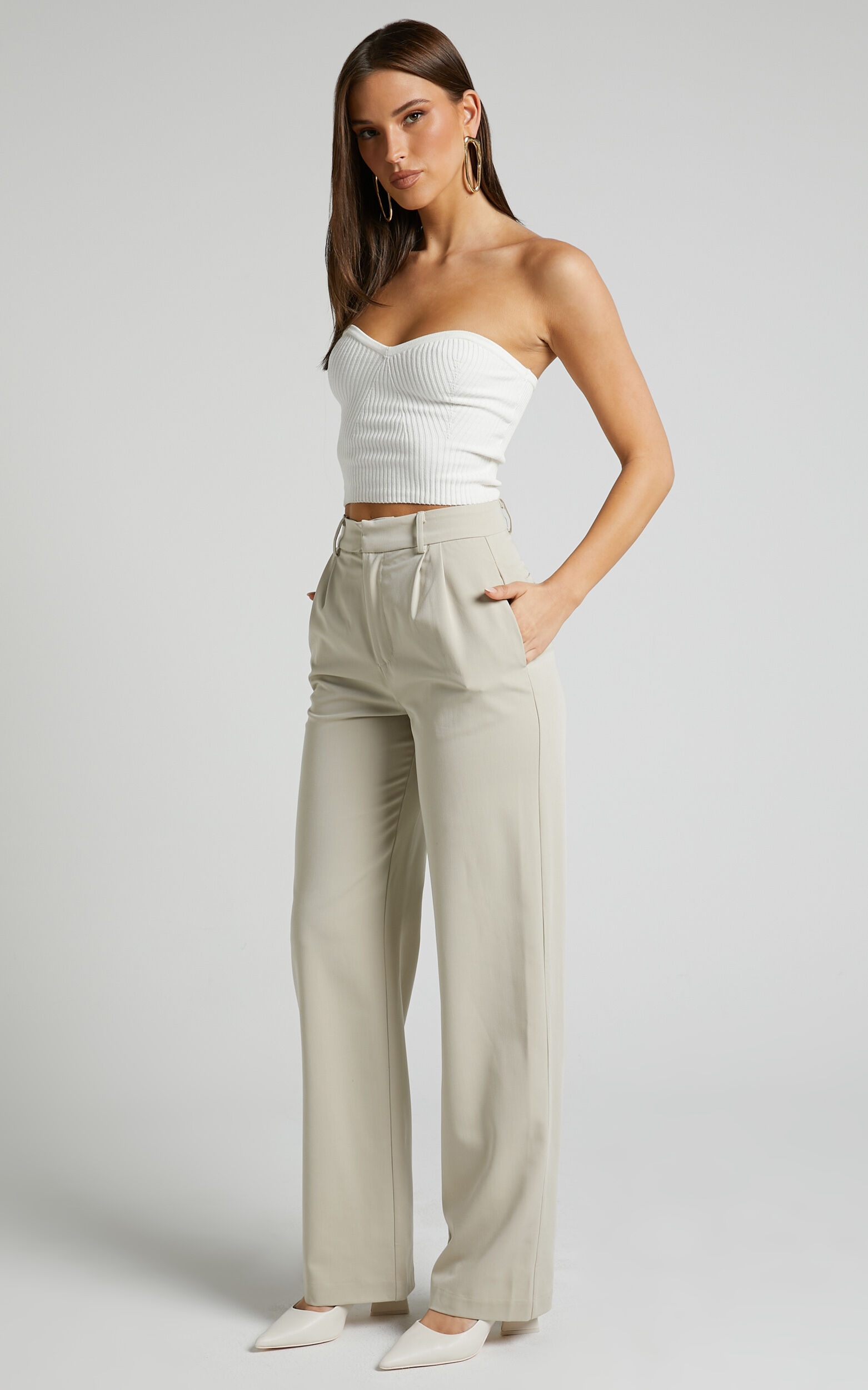 Lorcan Pants - High Waisted Tailored Pants in Stone | Showpo USA