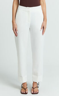 Kobby Pants - High Waist Turnup Ankle Length Pants in Off White