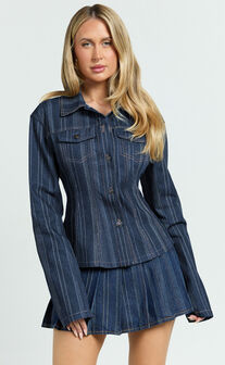 Lioness - Rider Denim Jacket in Deni Stripe