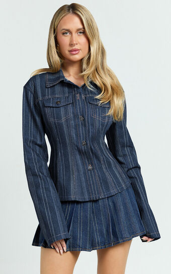 Lioness - Rider Denim Jacket in Deni Stripe