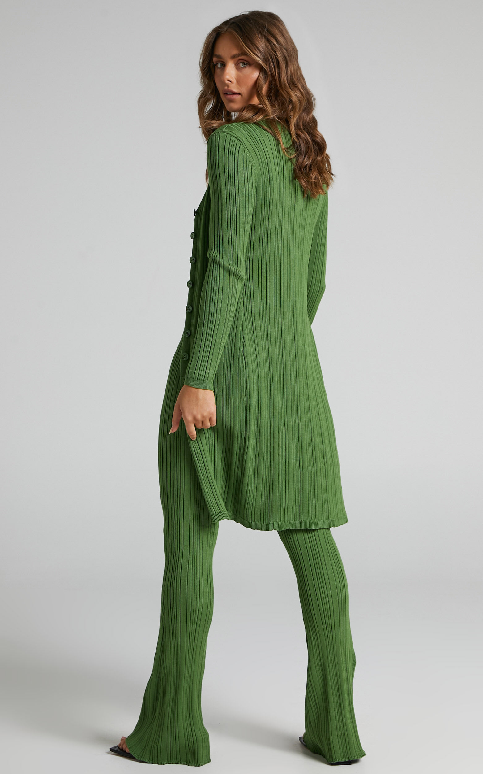 Olive green longline cardigan clearance