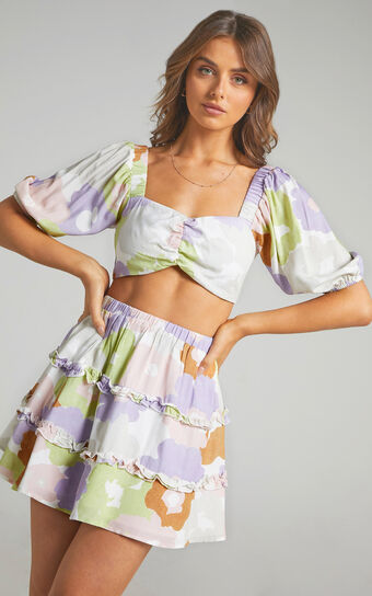 Halley Balloon Sleeve Mini Two Piece Set in Lumiere Floral