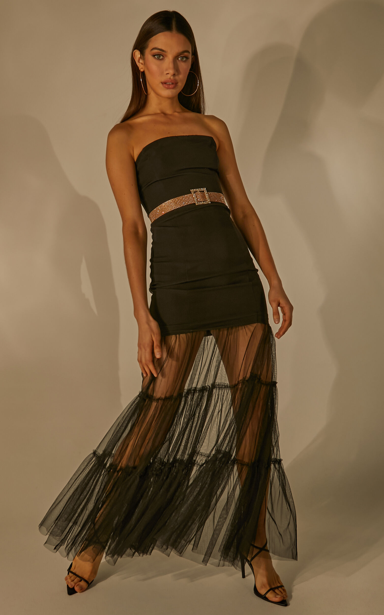 Black Tulle Dress - Black Tiered Dress - Tiered Midi Dress