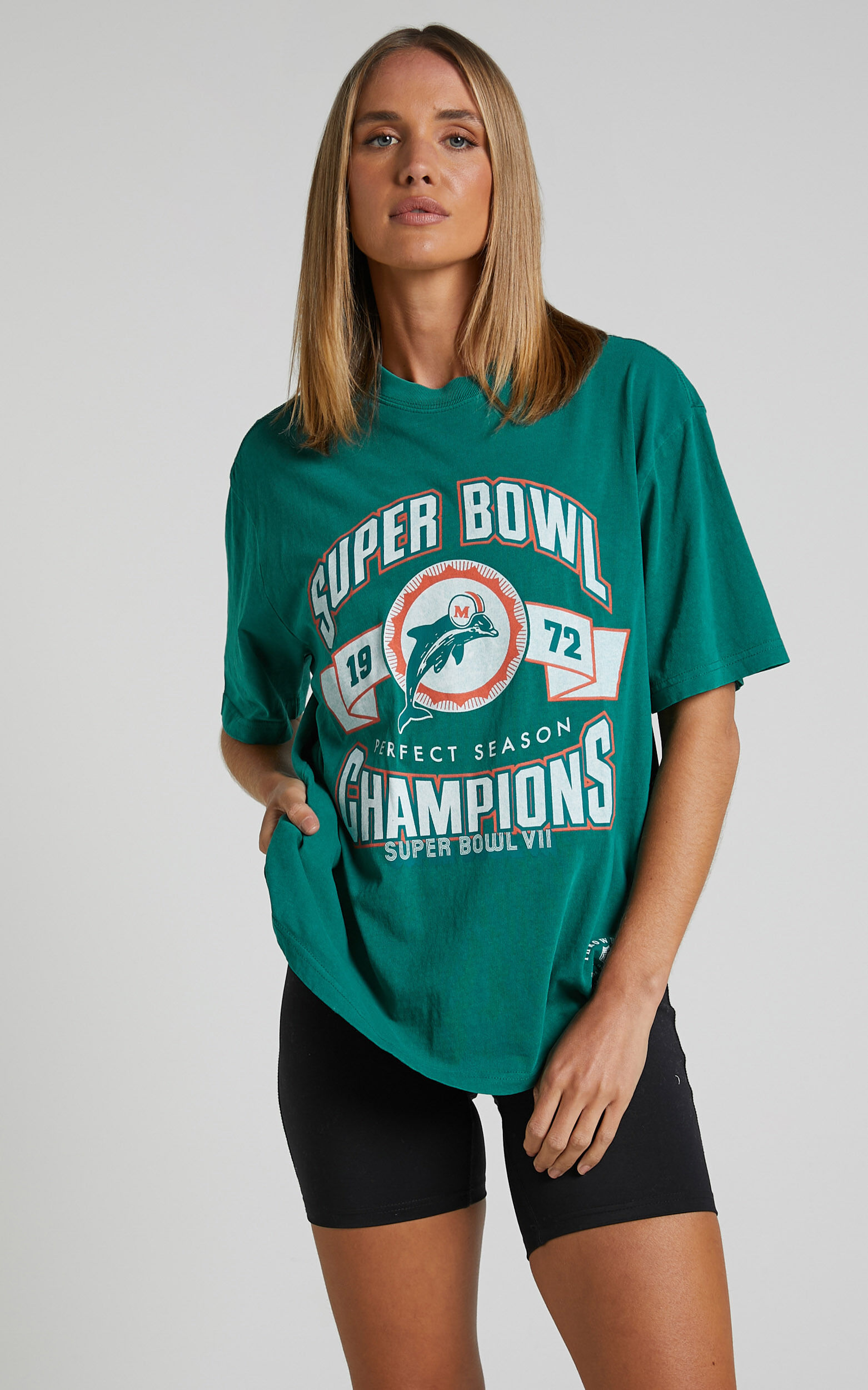 Mitchell Ness Miami Dolphins Perfect Season Tee in Faded Teal