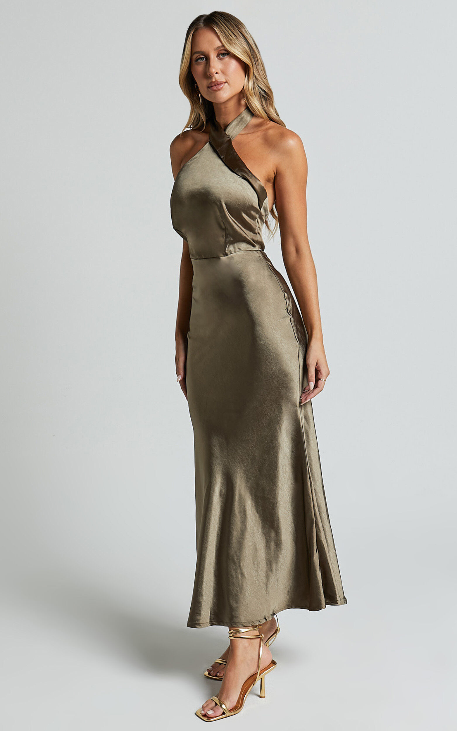 Open back satin dress deals