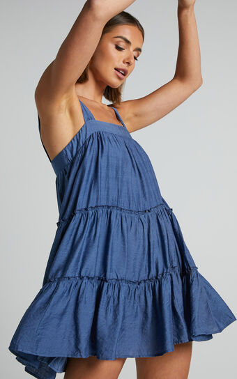 Brookie Mini Dress - Tiered Dress in Dark Blue