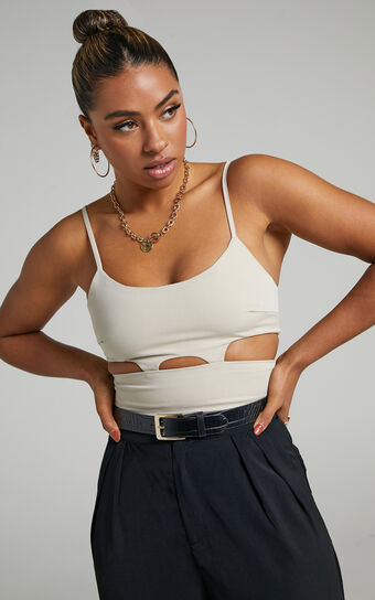Zoie Cut Out Crop Top in Stone