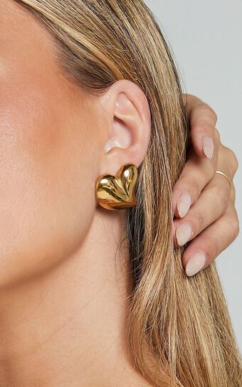Athena Earrings Raised Heart Shape in Gold No Brand Sale