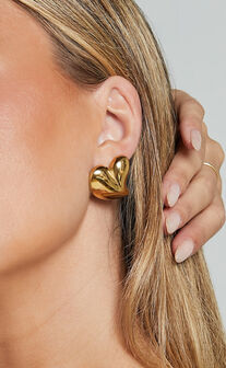 Athena Earrings - Raised Heart Shape Earrings in Gold