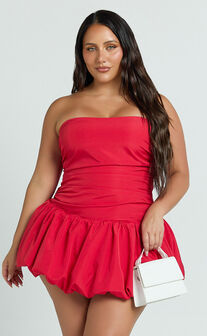Seraphina Mini Dress - Strapless Corset Bubble Hem Dress in Red