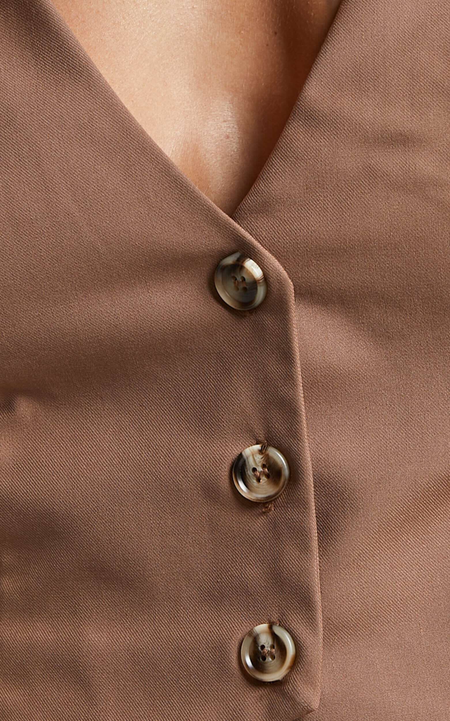 Izara Vest - V Neck Button Up Cropped Vest in Mocha | Showpo USA Izara Vest - V Neck Button Up Cropped Vest in Mocha | Showpo USA