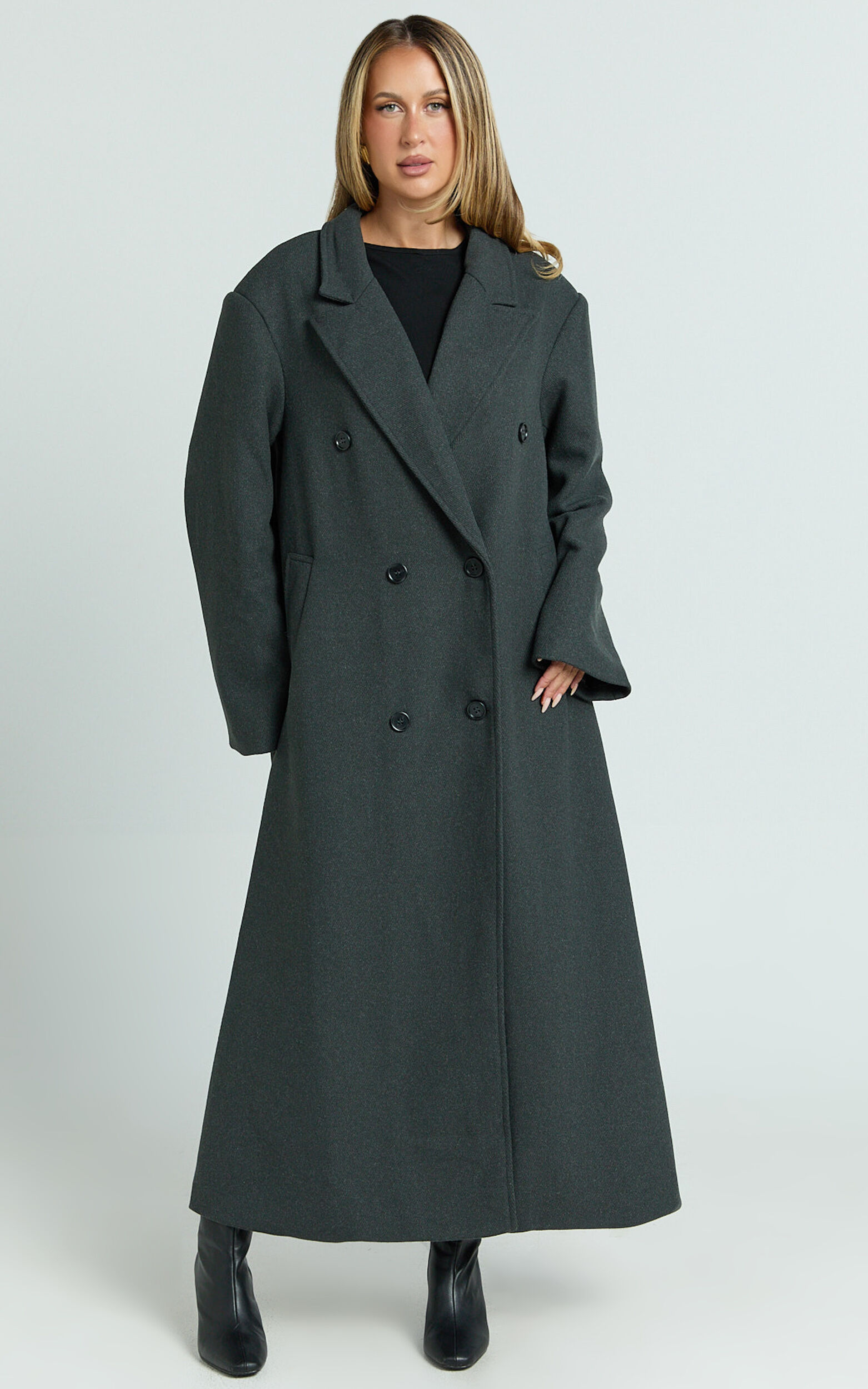 Silvena Coat - Oversized Longline Tailored Coat in Slate