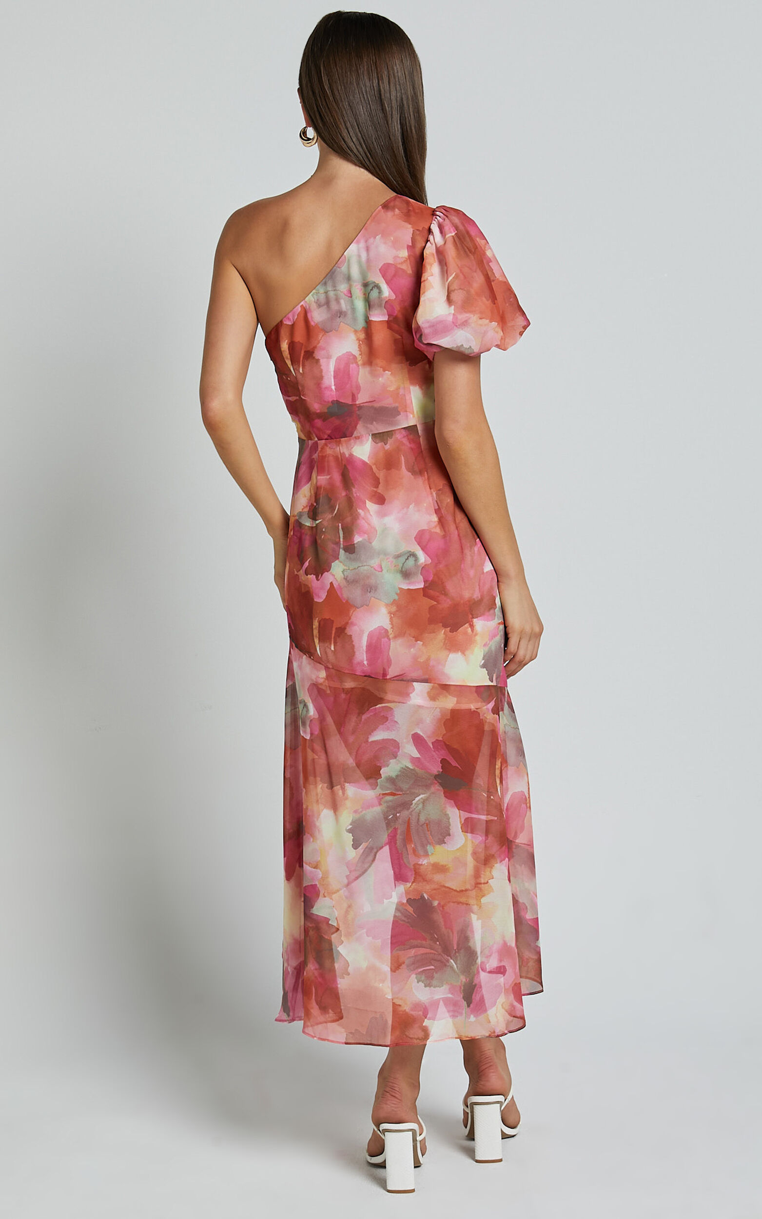 Labelle Midi Dress - Recycled Polyester One Shoulder Asymmetric Dress in Haze Floral | Showpo
