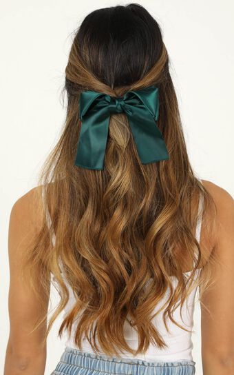 Hold Me Back Hair Bow 2 Pack In Emerald And Black Satin