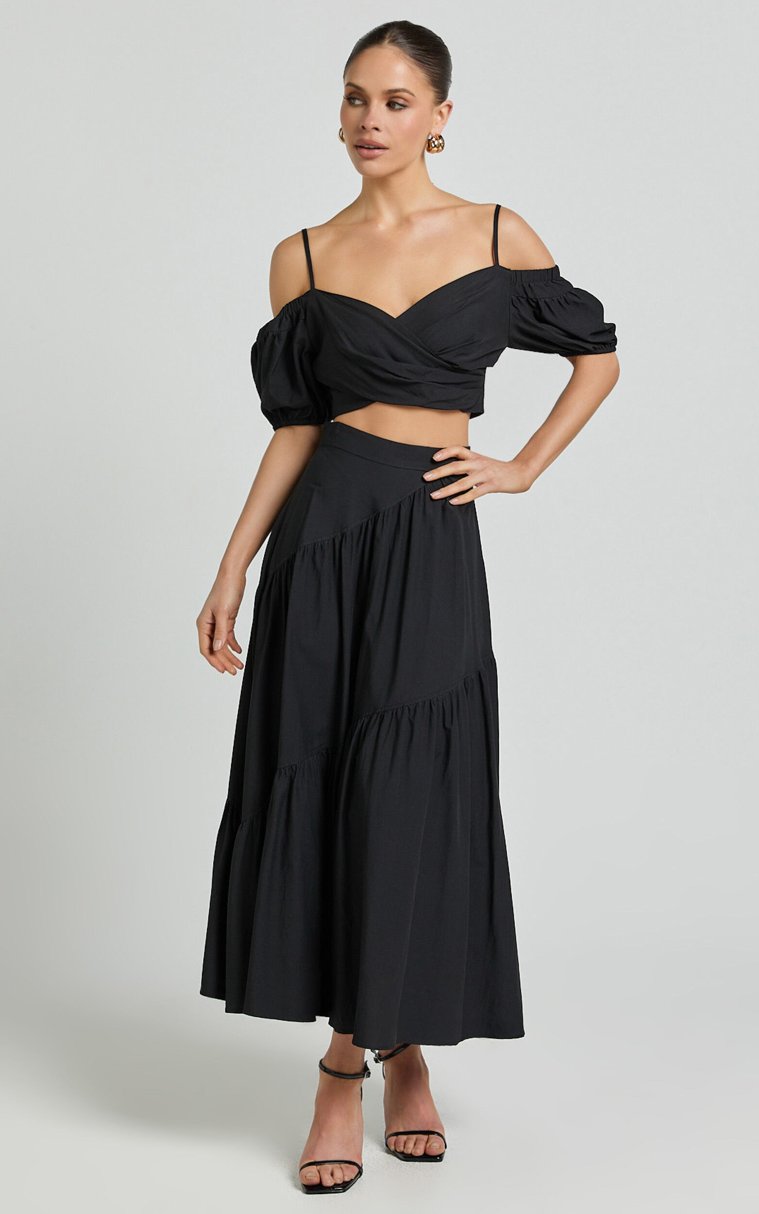Bella Maxi Skirt - High Waist Tiered Maxi Skirt in Black