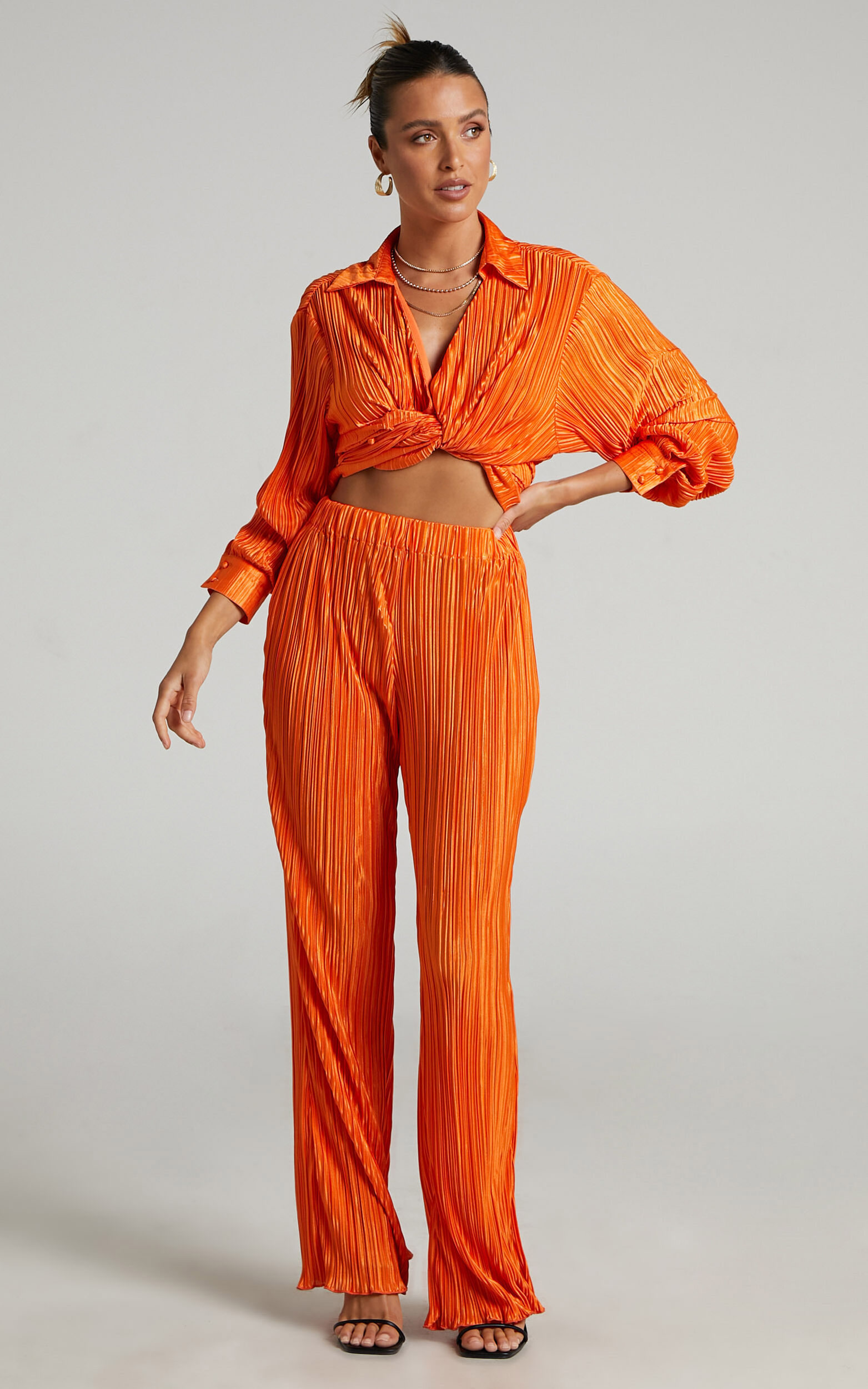 Beca Shirt - Plisse Button Up Shirt in Bright Orange | Showpo