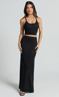 Irina Two Piece Set - Glitter Knit Cami Top and Midi Skirt in Black