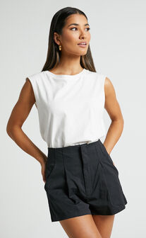 Elyssa Shorts - Pleat Detail Shorts in Black