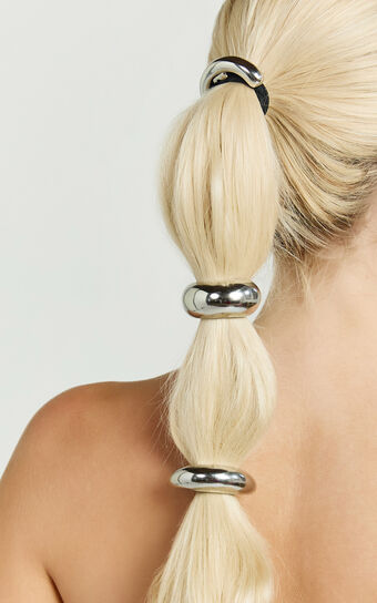 Silvena Hair Tie - Chunky Metal Hair Tie Three Pack in Silver