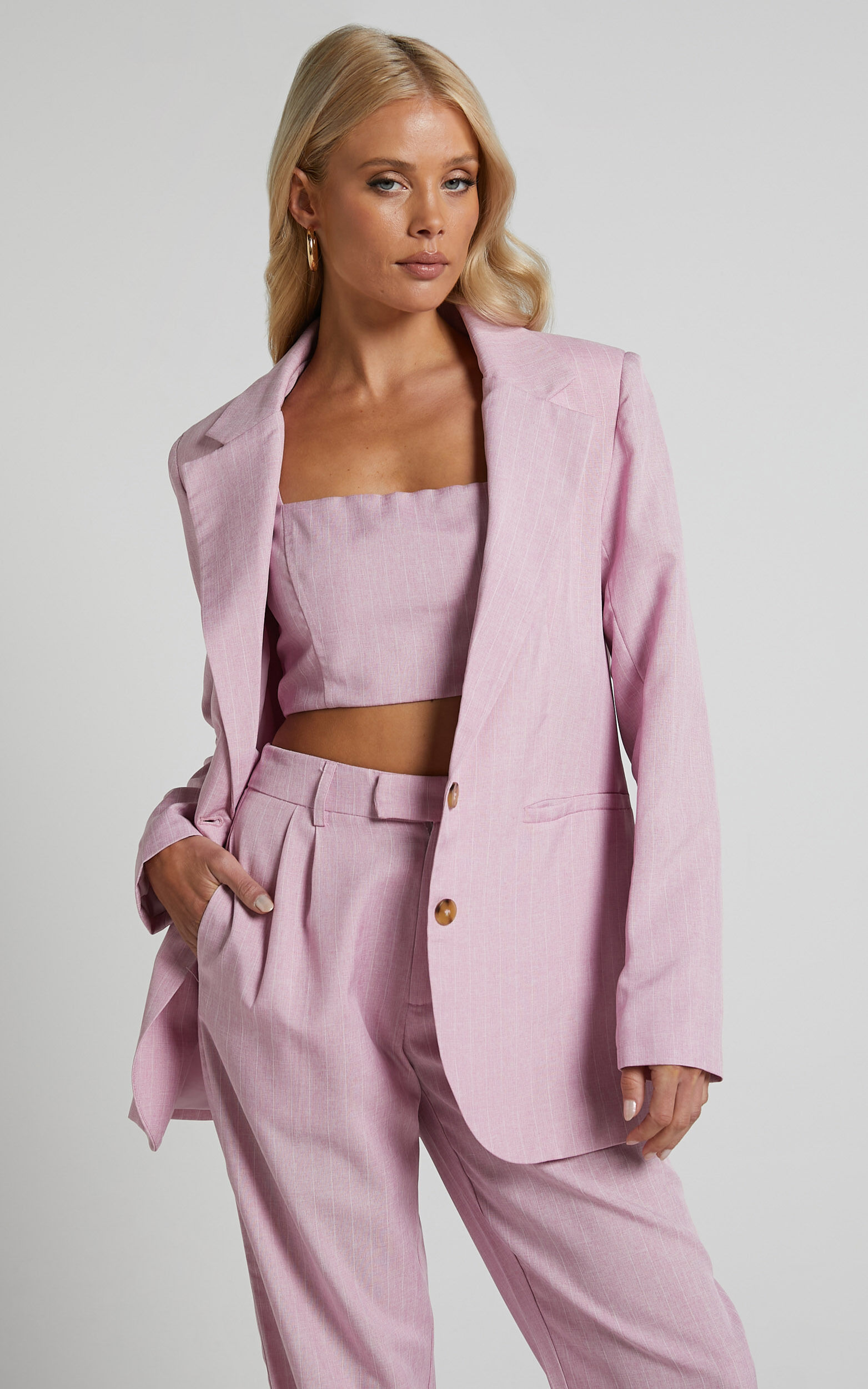 Pink pinstripe blazer top