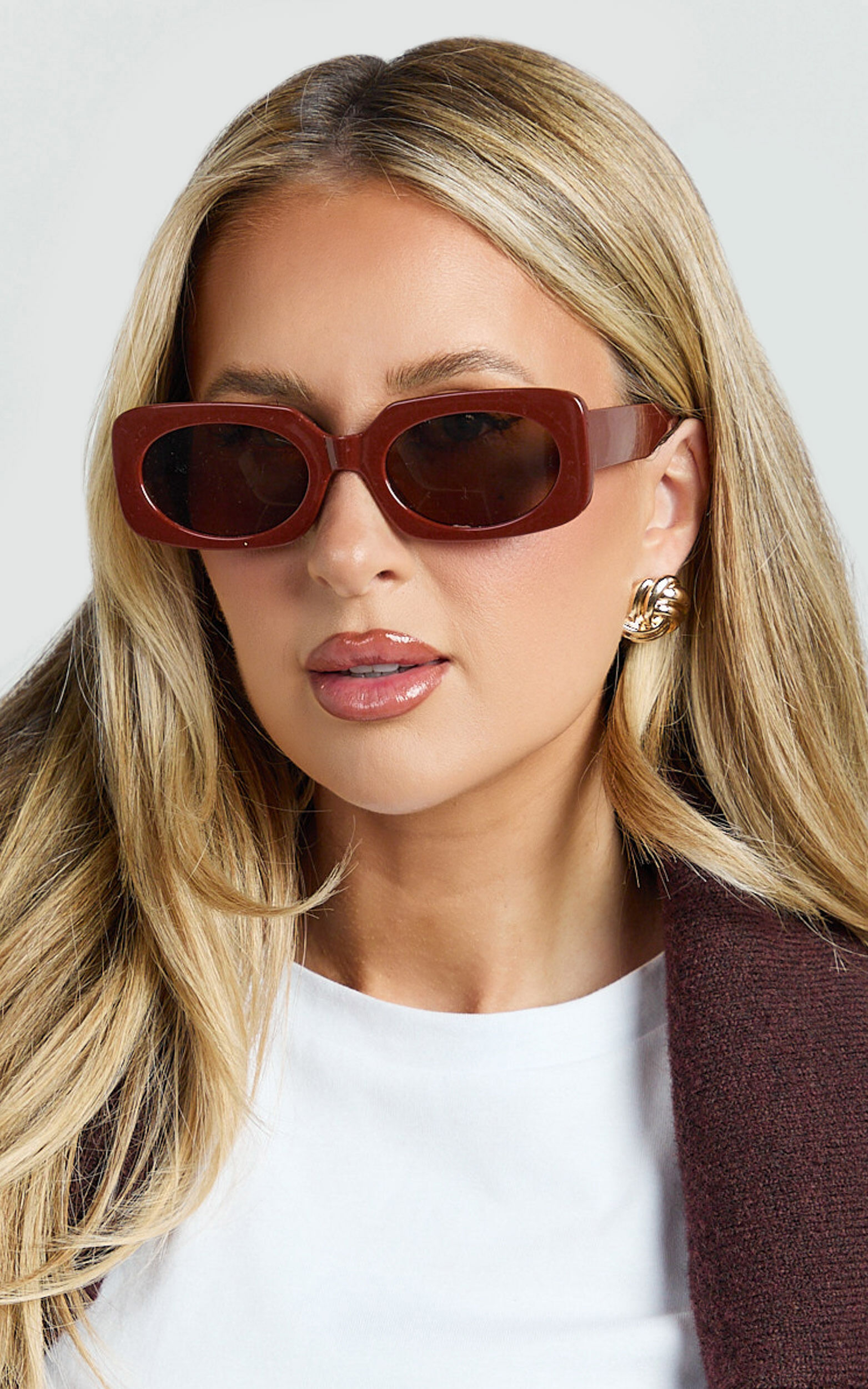 Shane Sunglasses - Rectangular Thick Frame Sunglasses in Burgundy - NoSize, ORG1