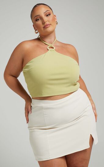Evelenna Mini Skirt - High Waisted Split Skirt in Stone