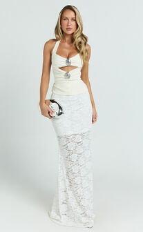 Agatha Top - Shell Hardware Trim Halter Top in White