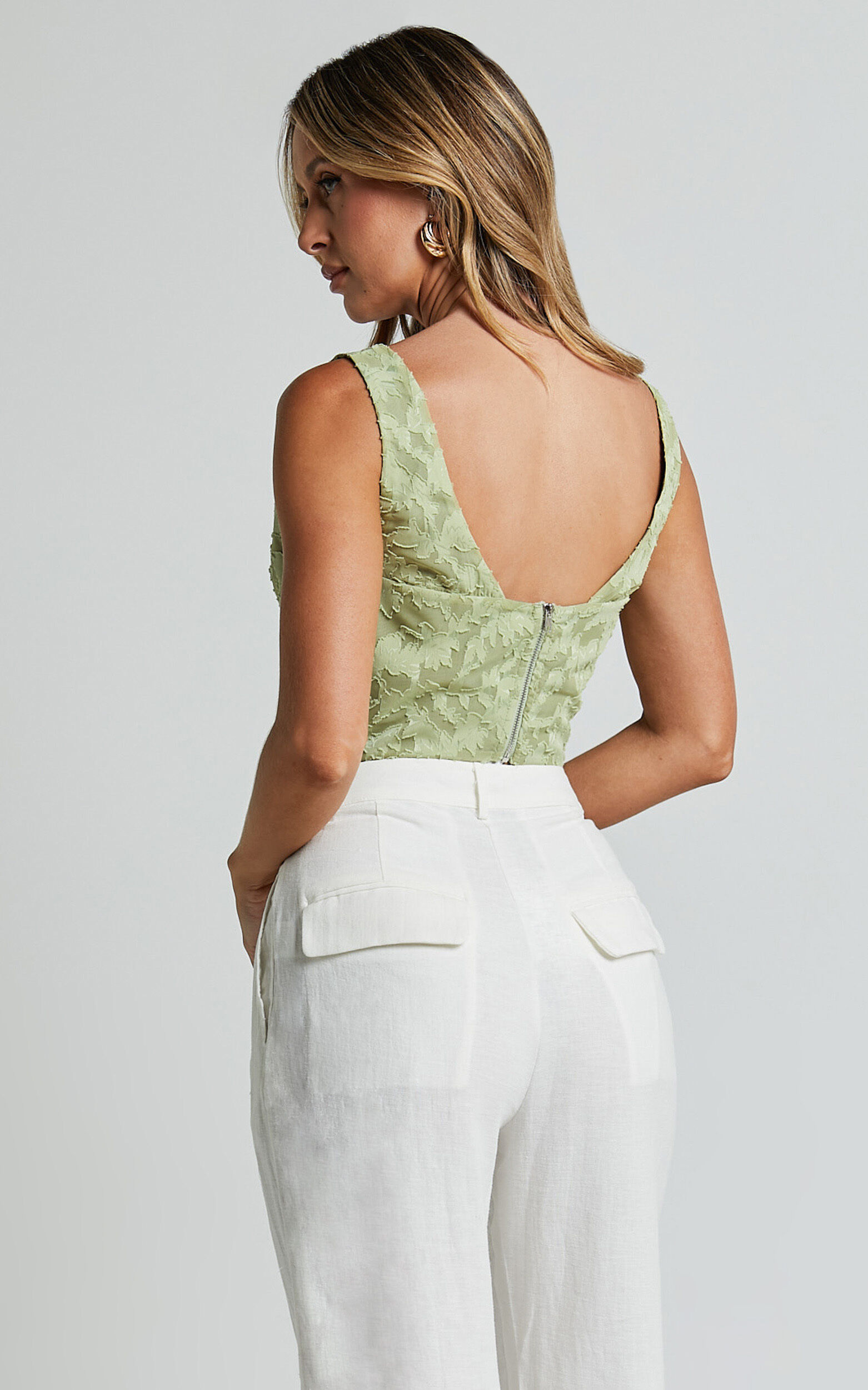 Haylee Top - Plunge Sweetheart Neck Jacquard Corset Top in