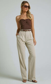 Jelena Top - Jersey Strapless Twist Front Top in Chocolate