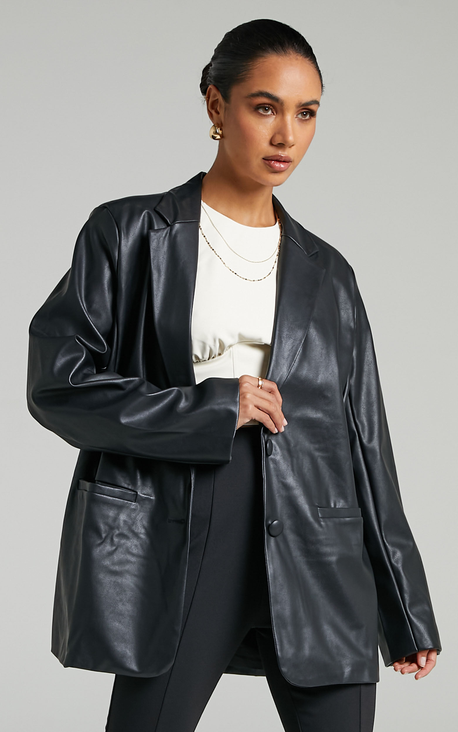 Samanfa Jacket - Faux Leather Jacket in Black - 06, BLK1